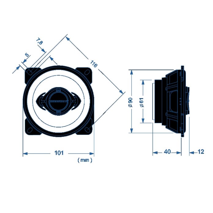 リキ/A1276-4/A1248-4 Alto-falante Quadriaxial 4 POL. CM 44 - Hurricane - Auto Equip