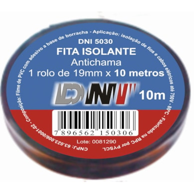 FITA ISOLANTE EM PVC ANTICHAMA – PRETA – 10M  DNI-5030