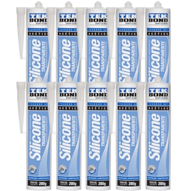 KIT 10 SILICONE ACÉTICO TEKBOND TRANSPARENTE 280G VEDAÇÃO