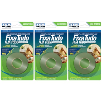 KIT 3 FITA DUPLA FACE FIXA TUDO 12MM X2M TEKBOND