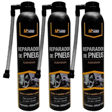 KIT 3 REPARADOR DE PNEUS AUTOMOVEL VEDA E ENCHE M500 400ML