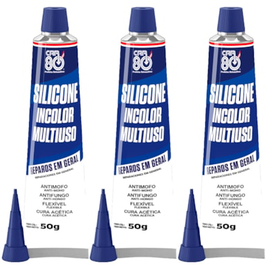 KIT 3 SILICONE ACETICO INCOLOR 50G CAR 80 CAR80SILIC