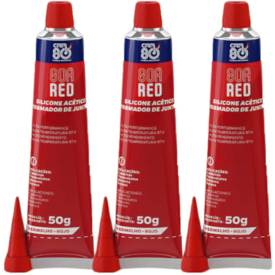 KIT 3 SILICONE ACETICO VERMELHO RED 50G CAR 80A 