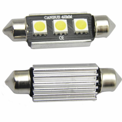 LÂMPADA TORPEDO BRANCA 3 LEDS 42MM 12V SHOCK LIGHT SLL-1242