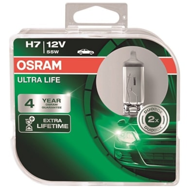 PAR DE LÂMPADA DO FAROL OSRAM - H7 55W 12V 4 VEZES MAIS VIDA UTIL - OS64210ULT