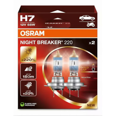 PAR DE LÂMPADA OSRAM NIGHT BREAKER 220 H7 55W 12V + 220% LUZ