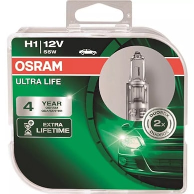 PAR DE LÂMPADAS OSRAM ULTRA LIFE - H1 12V 55W 3200K - OS6415