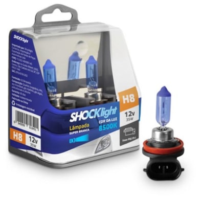 PAR DE LÂMPADAS SUPER BRANCA SHOCK LIGHT H8 35W 12V 8500K