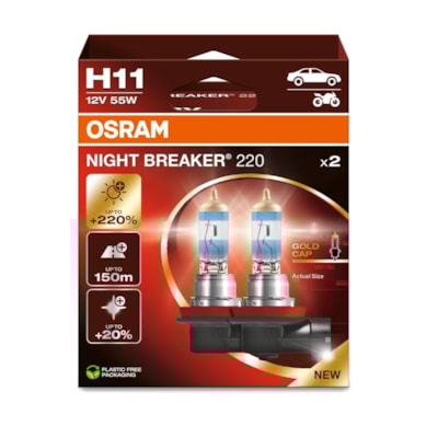 PAR LÂMPADA OSRAM NIGHT BREAKER 220 H11 55W 12V + 220% LUZ