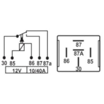 RELÉ AUXILIAR 5 TERMINAIS C/ SUPORTE 12V 10/40A - TRA116203