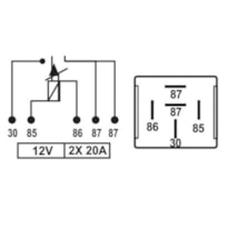 RELÉ AUXILIAR 5 TERMINAIS S/ SUPORTE 12V 2X20A - TRA710080