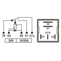 RELÉ AUXILIAR MINI 5 TERMINAIS 24V 10/20A C/ DIODO TRA300228