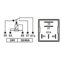 RELE MINI AUXILIAR S/ SUPORTE 5 TEMPOS 24V 30/40A TRA300226